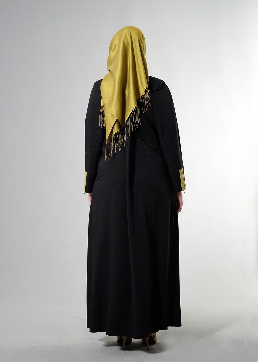 Tesettür giyim SİYAH T 1585 Ekose Tesettür Pardesü-Alv Fashion