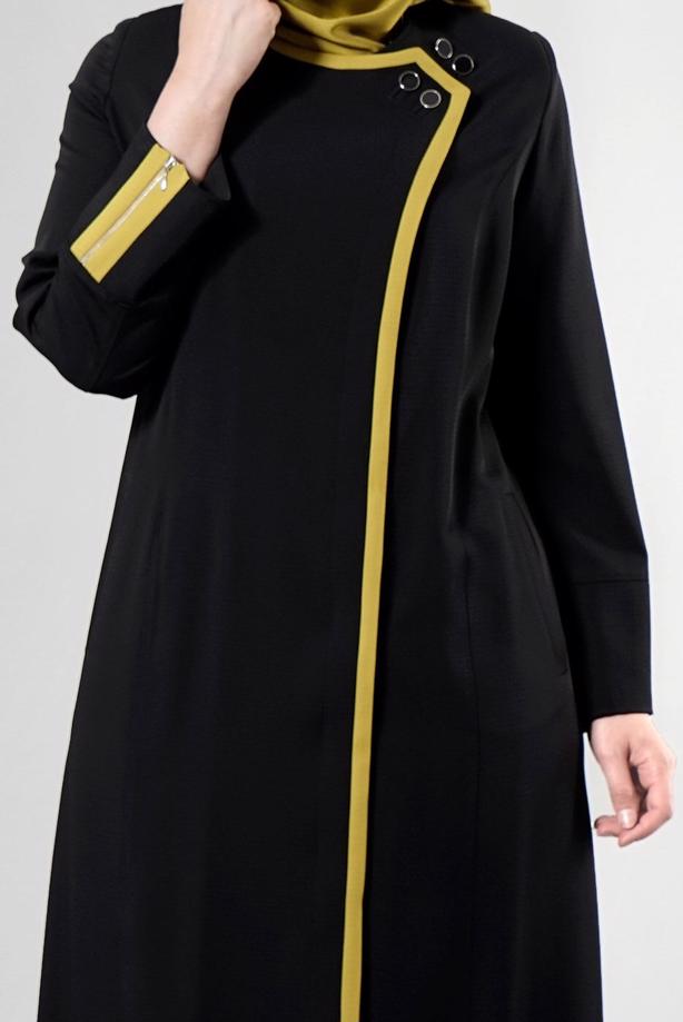 Vêtements hijab NOIR T 1585 Ekose Tesettür Pardesü-Alv Fashion - TRENDTESETTÜR