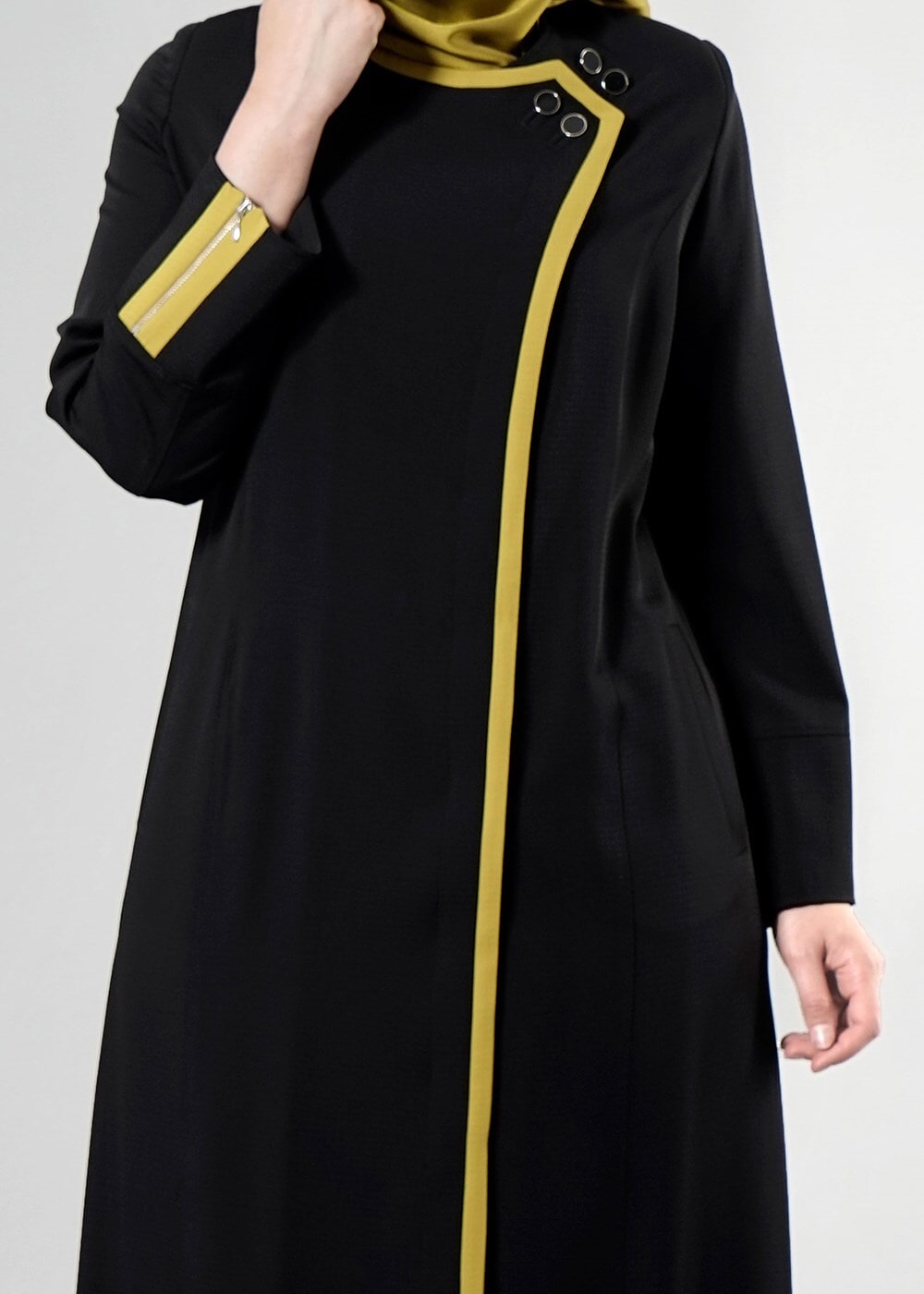 Tesettür giyim SİYAH T 1585 Ekose Tesettür Pardesü-Alv Fashion