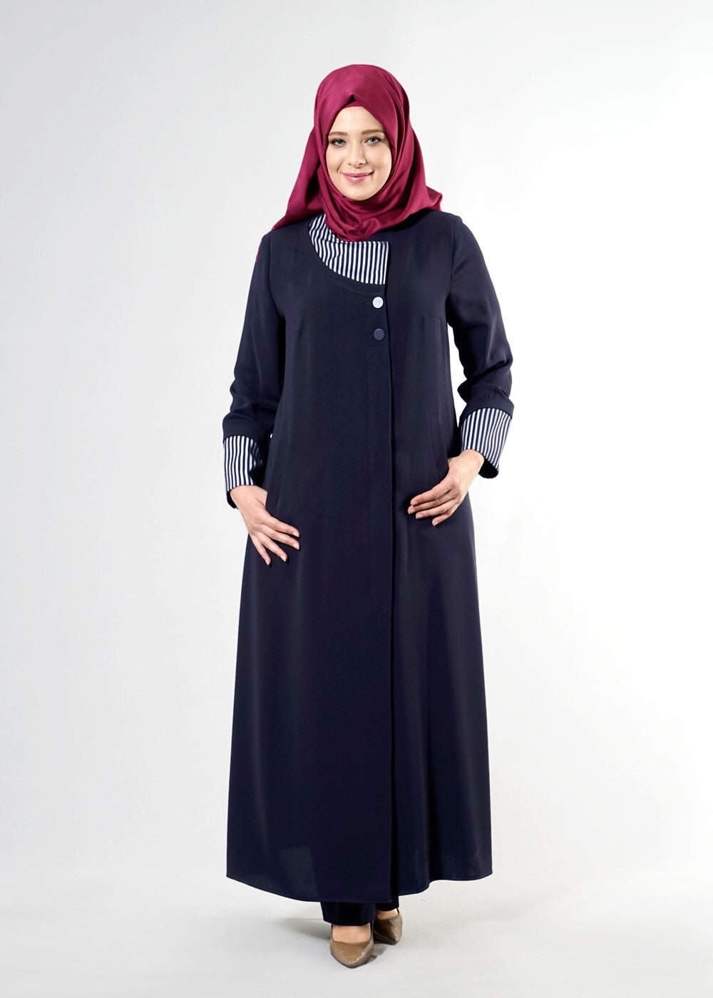 Vêtements hijab BLEU MARINE T 1588 Farah Tesettür Pardesü-Alv Fashion