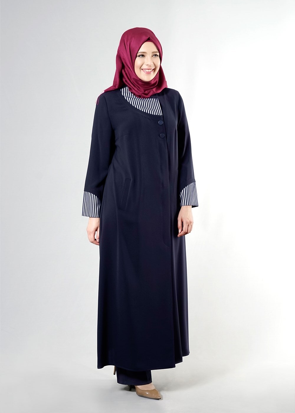 Vêtements hijab BLEU MARINE T 1588 Farah Tesettür Pardesü-Alv Fashion