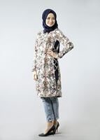 Vêtements hijab ROUGE BORDEAUX T 6142 Porto Çiçek Desen Kolyeli Tunik