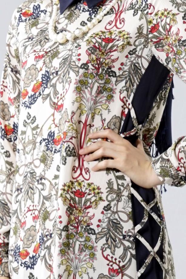 Vêtements hijab  T 6142 Porto Çiçek Desen Kolyeli Tunik - TRENDTESETTÜR