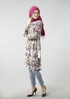 Vêtements hijab FUCHSIA T 6142 Porto Çiçek Desen Kolyeli Tunik