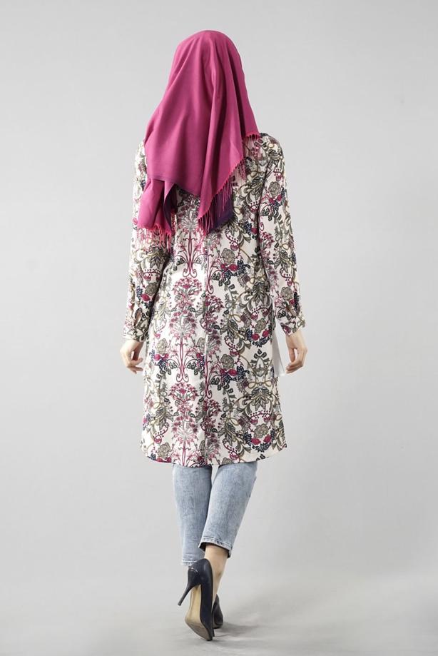 Vêtements hijab  T 6142 Porto Çiçek Desen Kolyeli Tunik - TRENDTESETTÜR