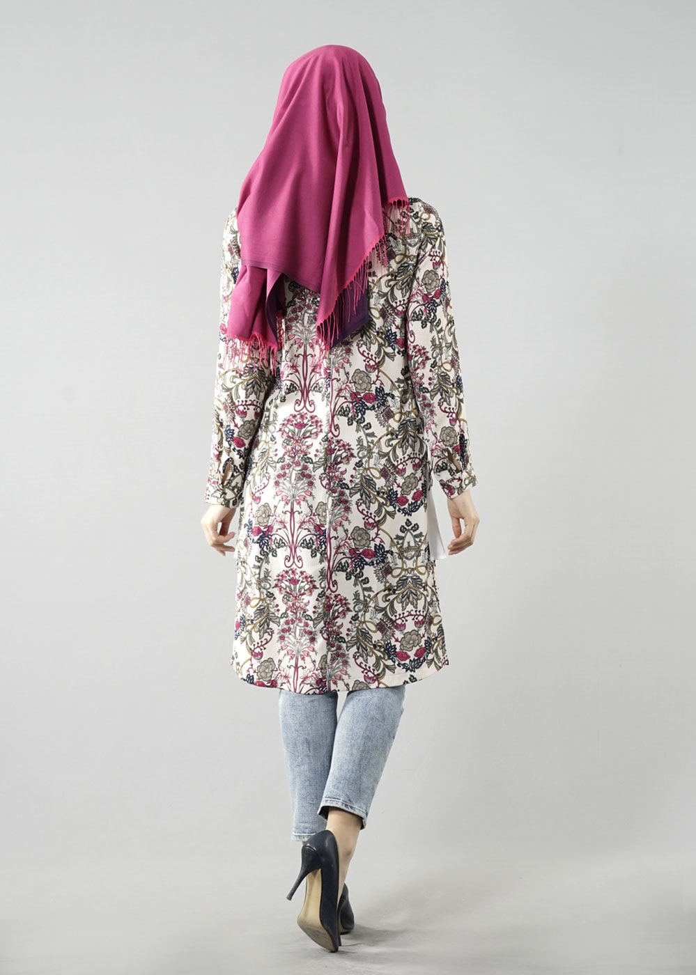 Vêtements hijab FUCHSIA T 6142 Porto Çiçek Desen Kolyeli Tunik