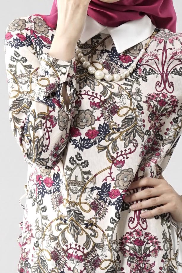 Vêtements hijab  T 6142 Porto Çiçek Desen Kolyeli Tunik - TRENDTESETTÜR