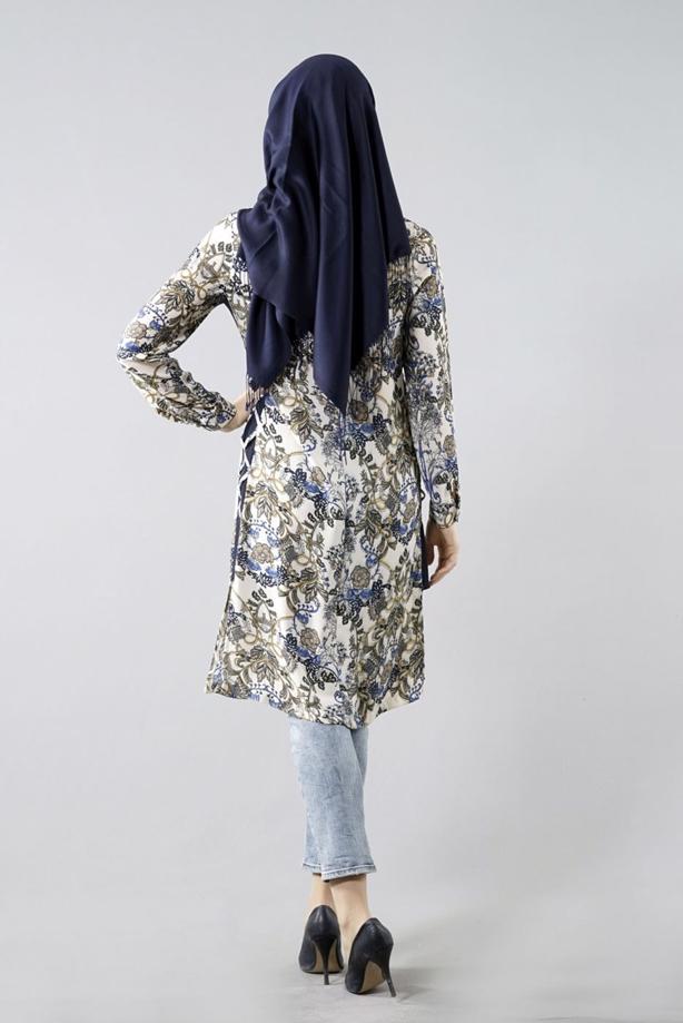 Vêtements hijab  T 6142 Porto Çiçek Desen Kolyeli Tunik - TRENDTESETTÜR