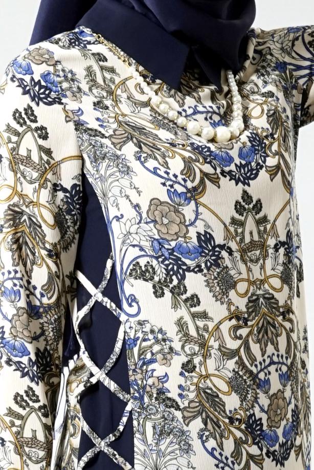 Vêtements hijab  T 6142 Porto Çiçek Desen Kolyeli Tunik - TRENDTESETTÜR