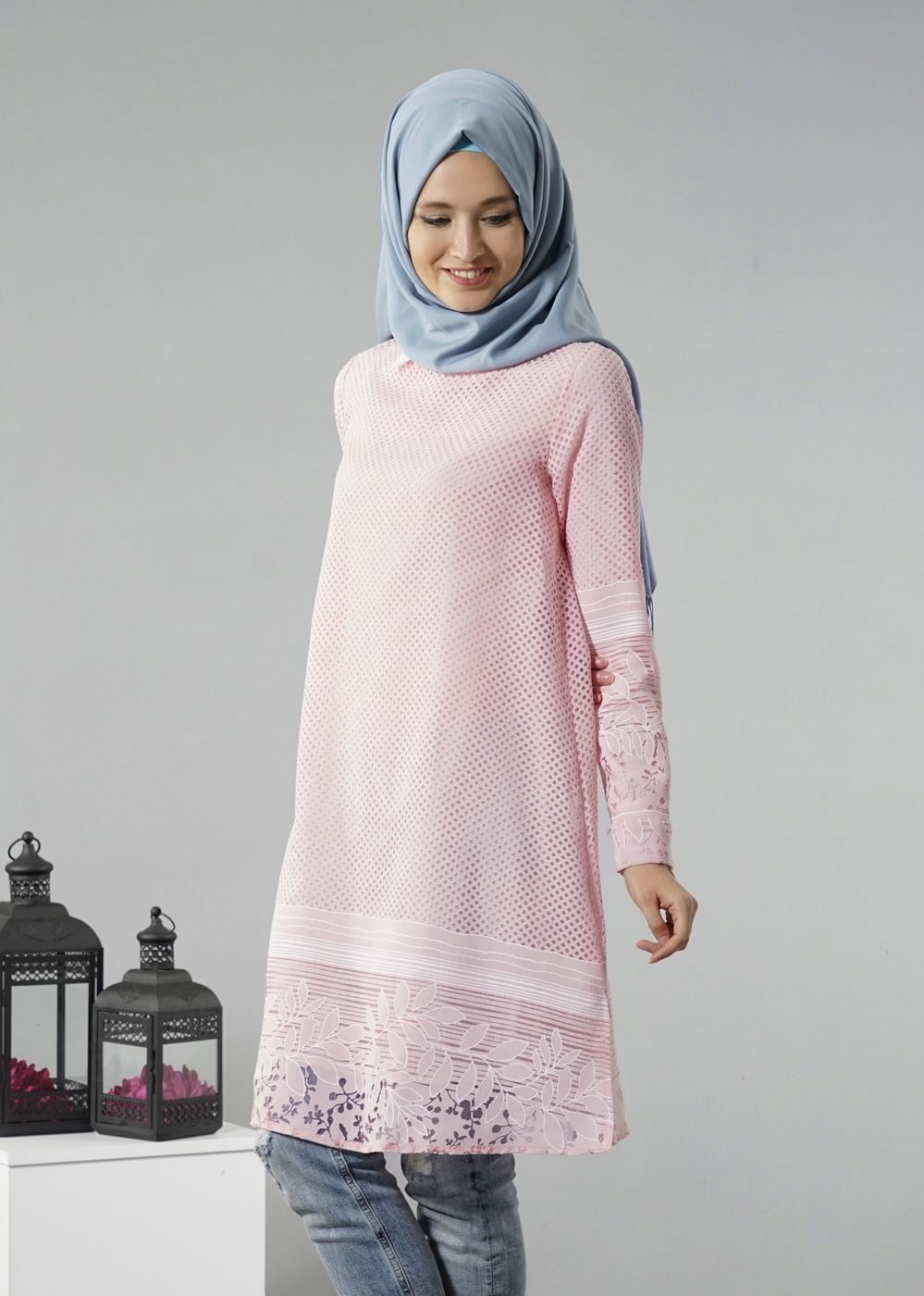 Vêtements hijab POUDRE T 6146 Porto File Tunik