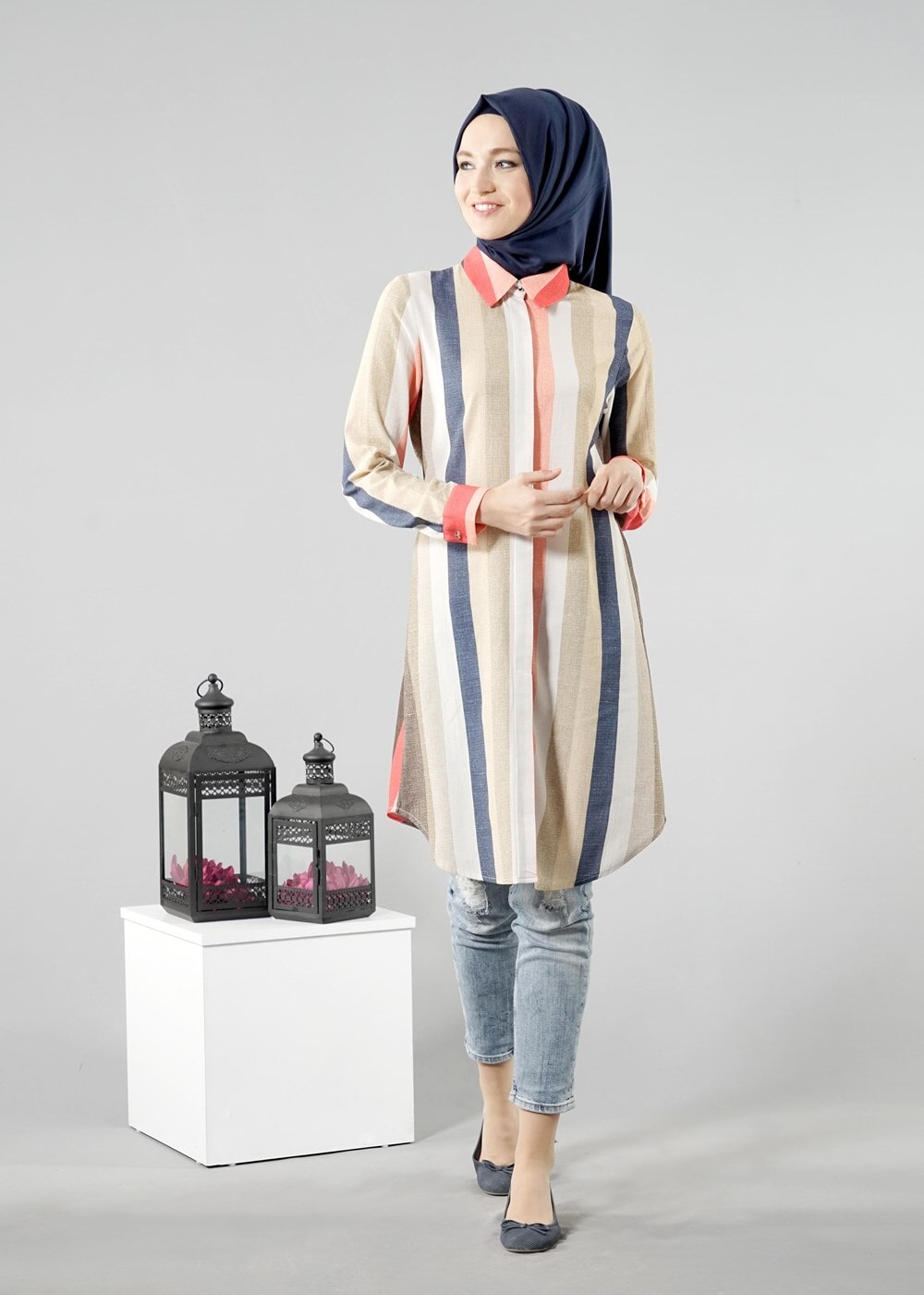 Vêtements hijab KAKI T 6150 Porto Gökkuşağı Tunik