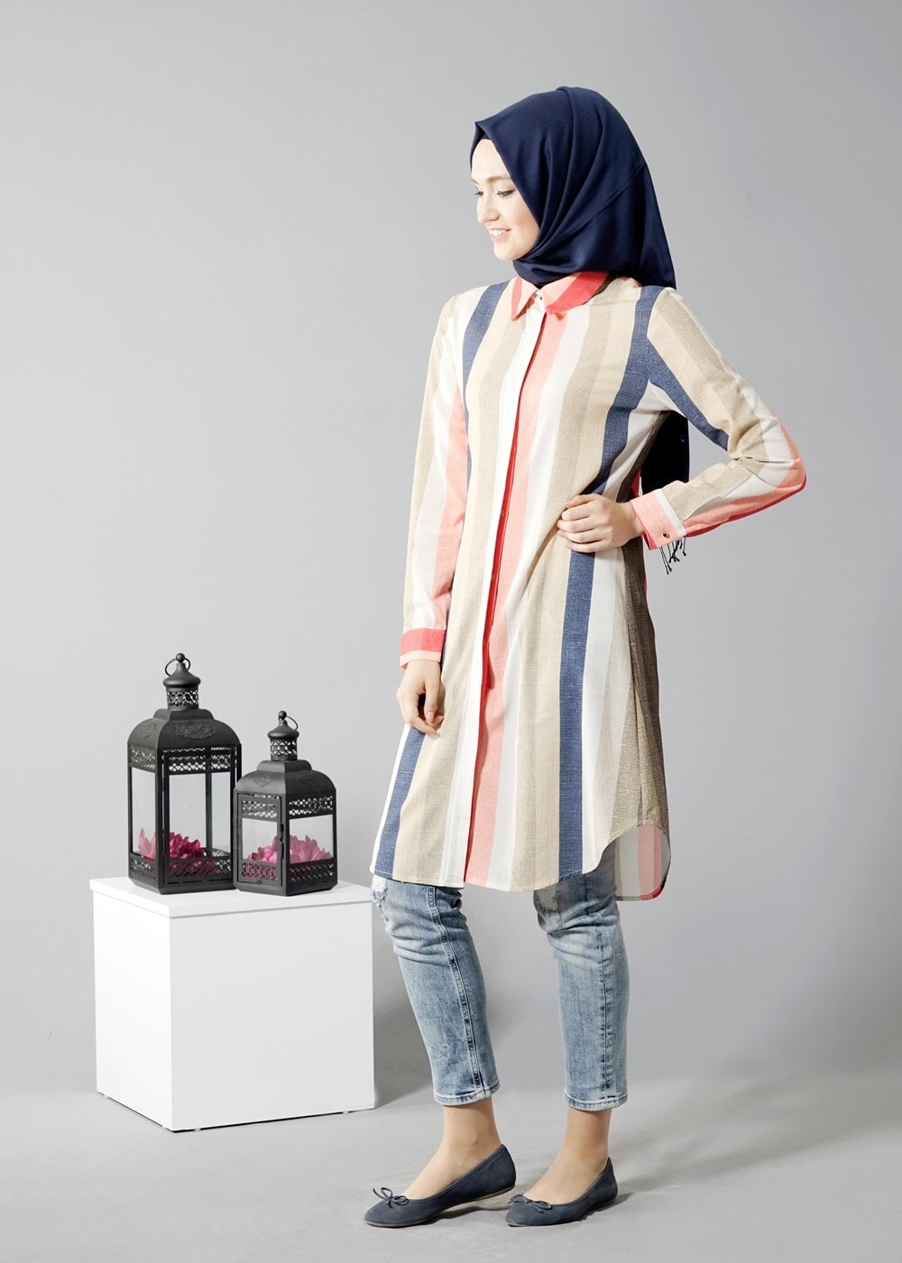 Vêtements hijab KAKI T 6150 Porto Gökkuşağı Tunik
