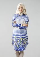 Vêtements hijab BLEU MARINE T 6158 Porto Dijital Baskılı Tunik