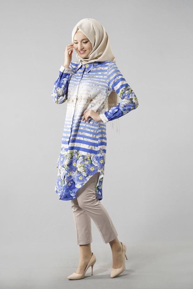 Vêtements hijab  T 6158 Porto Dijital Baskılı Tunik - TRENDTESETTÜR