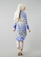 Vêtements hijab BLEU MARINE T 6158 Porto Dijital Baskılı Tunik