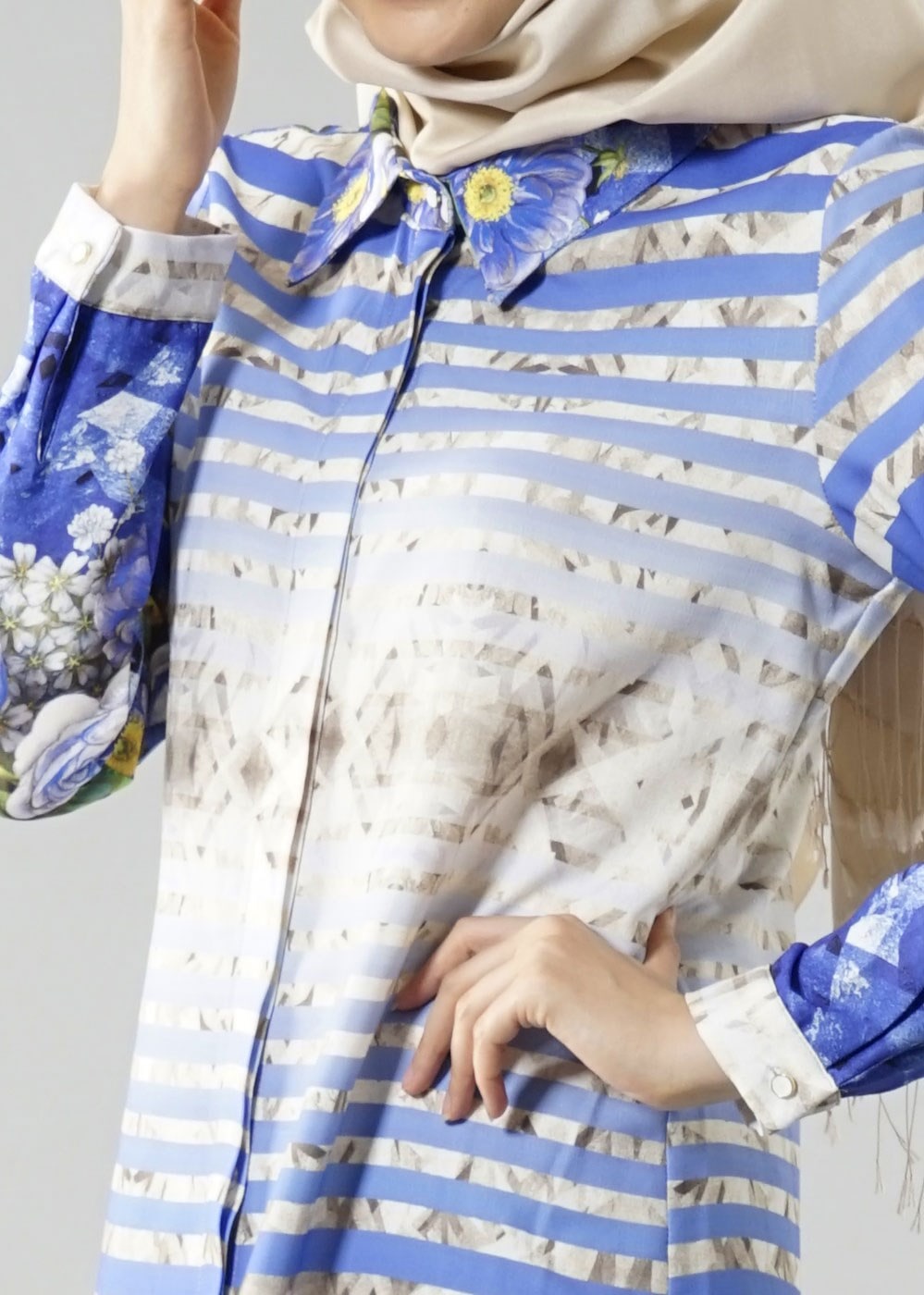 Vêtements hijab BLEU MARINE T 6158 Porto Dijital Baskılı Tunik