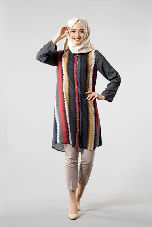 Vêtements hijab  T 1099 PüsQül Gökkuşağı Tunik - TRENDTESETTÜR
