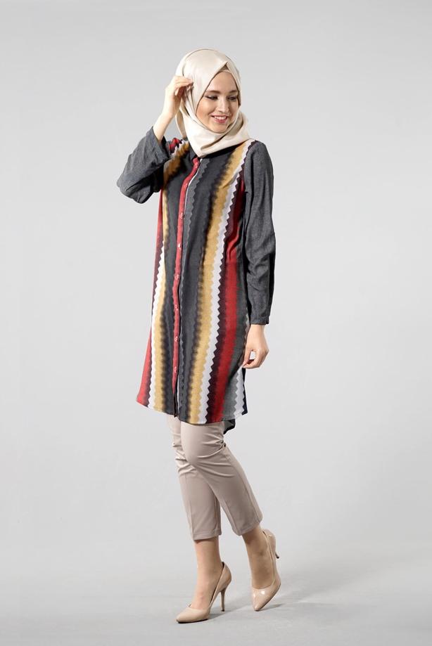 Vêtements hijab  T 1099 PüsQül Gökkuşağı Tunik - TRENDTESETTÜR