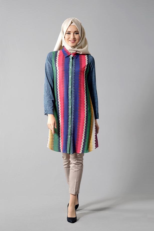 Vêtements hijab  T 1099 PüsQül Gökkuşağı Tunik - TRENDTESETTÜR