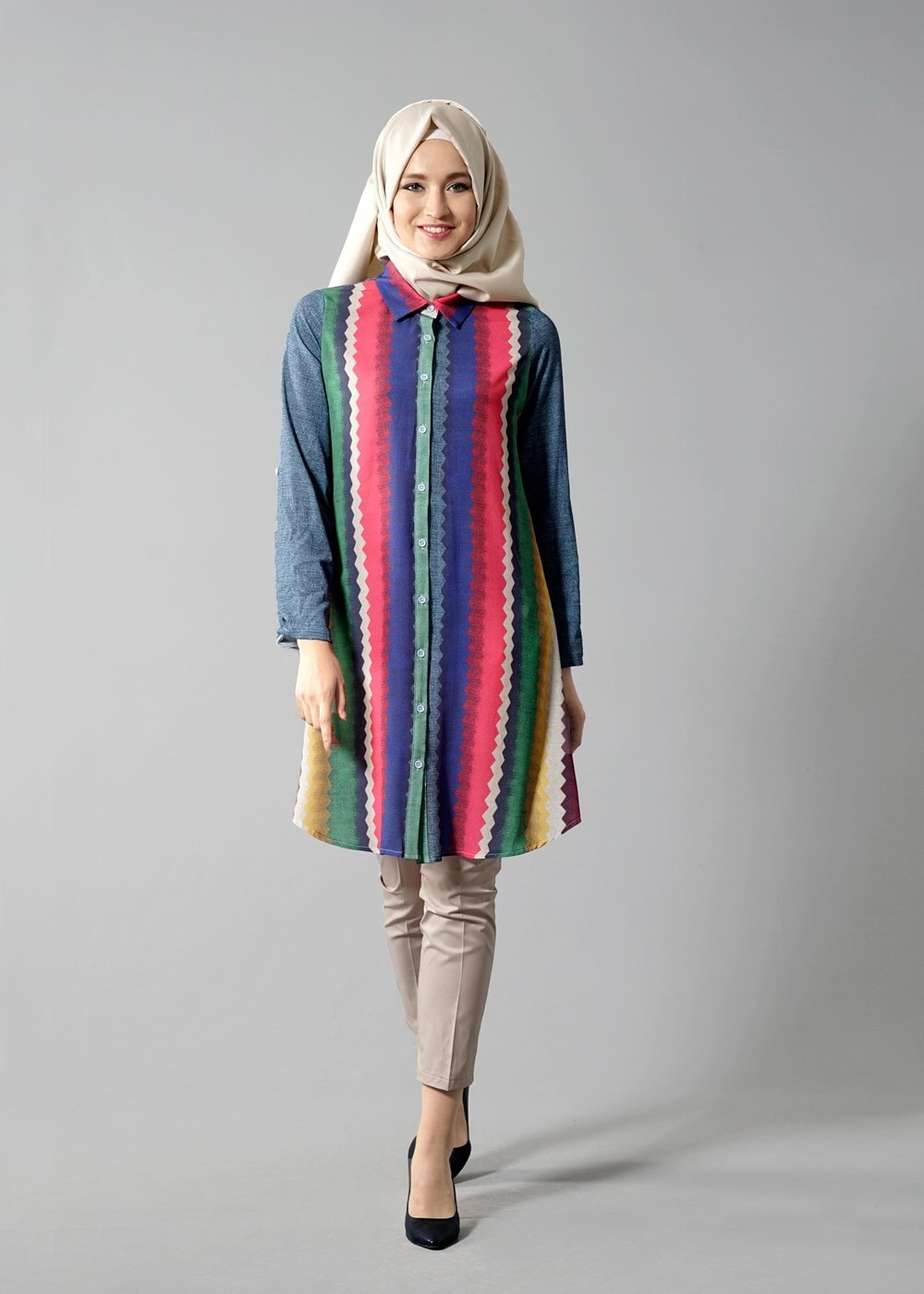 Hijab clothing NAVY BLUE T 1099 PüsQül Gökkuşağı Tunik