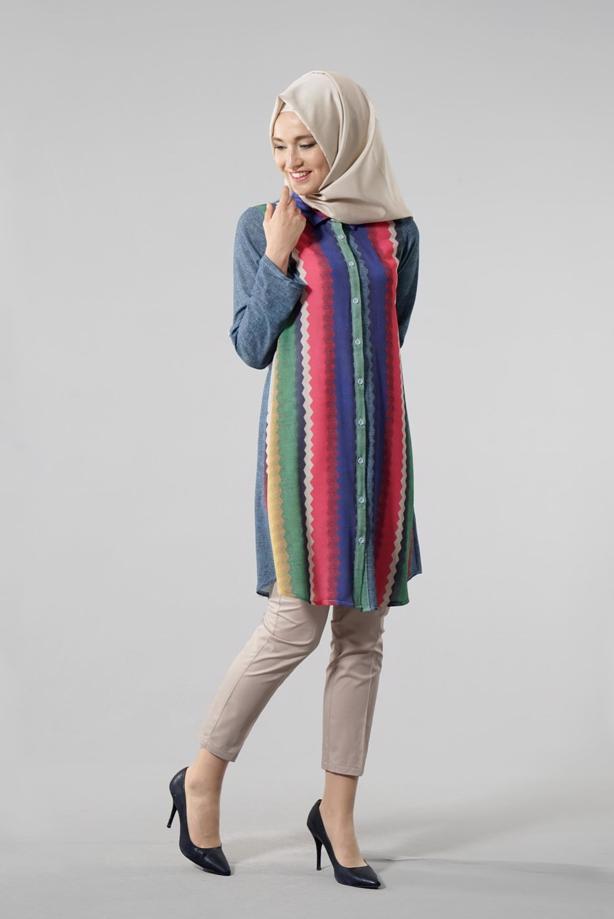 Vêtements hijab  T 1099 PüsQül Gökkuşağı Tunik - TRENDTESETTÜR