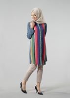 Hijab clothing NAVY BLUE T 1099 PüsQül Gökkuşağı Tunik