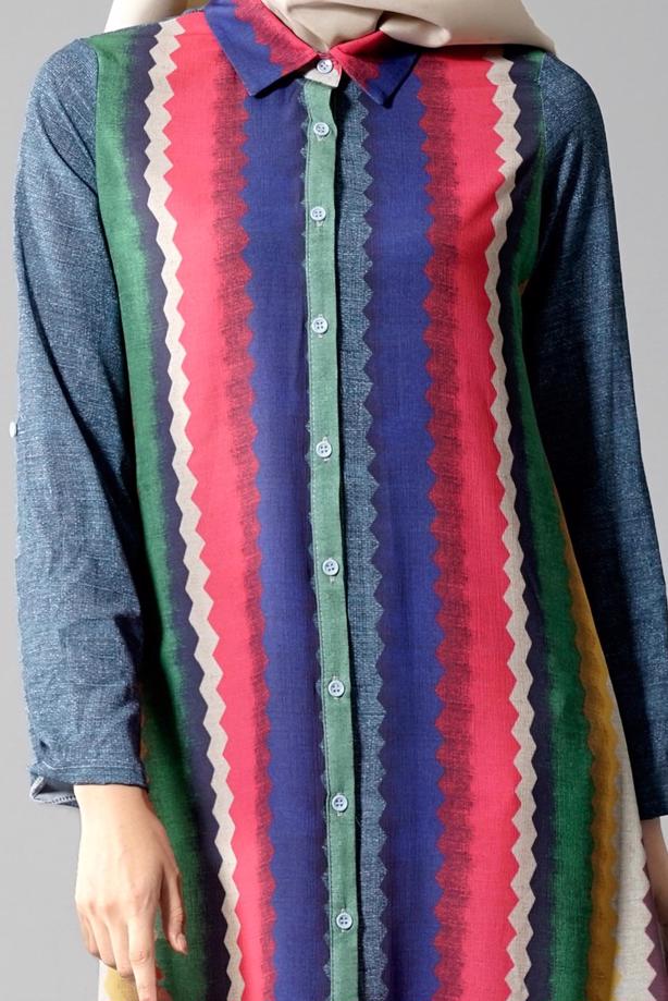 Vêtements hijab  T 1099 PüsQül Gökkuşağı Tunik - TRENDTESETTÜR