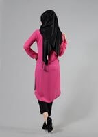 Hijab clothing FUCHSIA T 1103 PüsQül Dijital Baskı Püsküllü Tunik