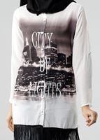 Hijab clothing CREAM T 1103 PüsQül Dijital Baskı Püsküllü Tunik