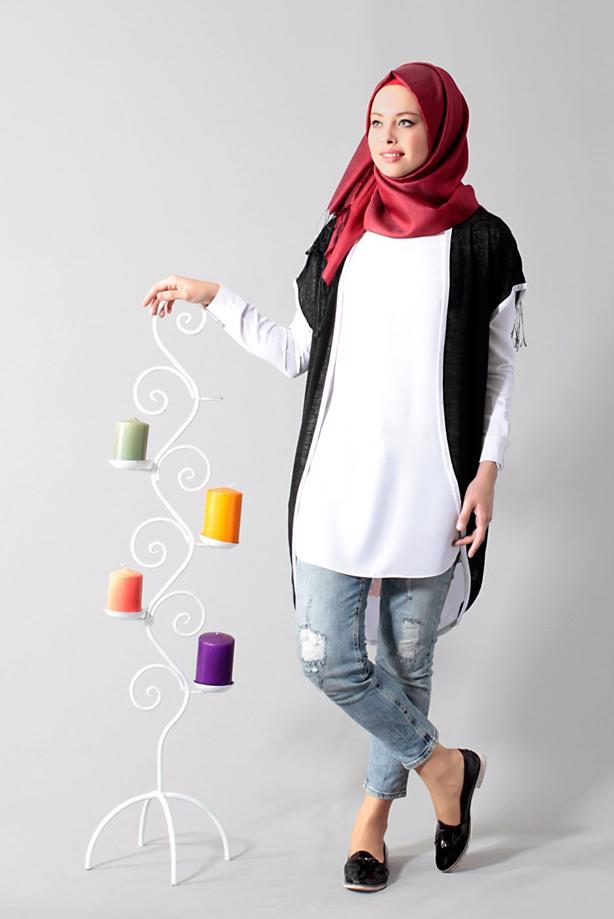 Vêtements hijab  T 1675 S-VUP Dijital Baskılı Desenli Hırka - TRENDTESETTÜR