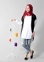 Vêtements hijab NOIR T 1675 S-VUP Dijital Baskılı Desenli Hırka