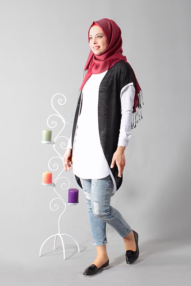 Vêtements hijab  T 1675 S-VUP Dijital Baskılı Desenli Hırka - TRENDTESETTÜR