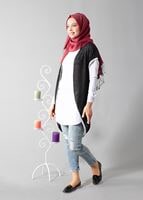 Vêtements hijab NOIR T 1675 S-VUP Dijital Baskılı Desenli Hırka