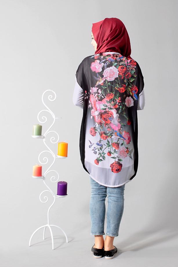 Vêtements hijab  T 1675 S-VUP Dijital Baskılı Desenli Hırka - TRENDTESETTÜR