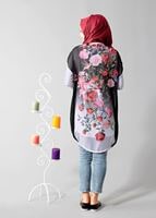 Vêtements hijab NOIR T 1675 S-VUP Dijital Baskılı Desenli Hırka