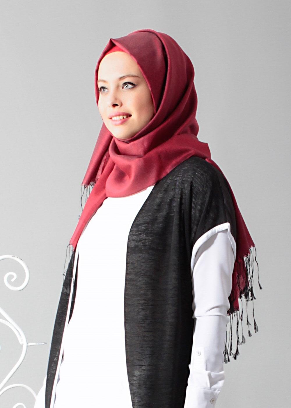 Vêtements hijab NOIR T 1675 S-VUP Dijital Baskılı Desenli Hırka