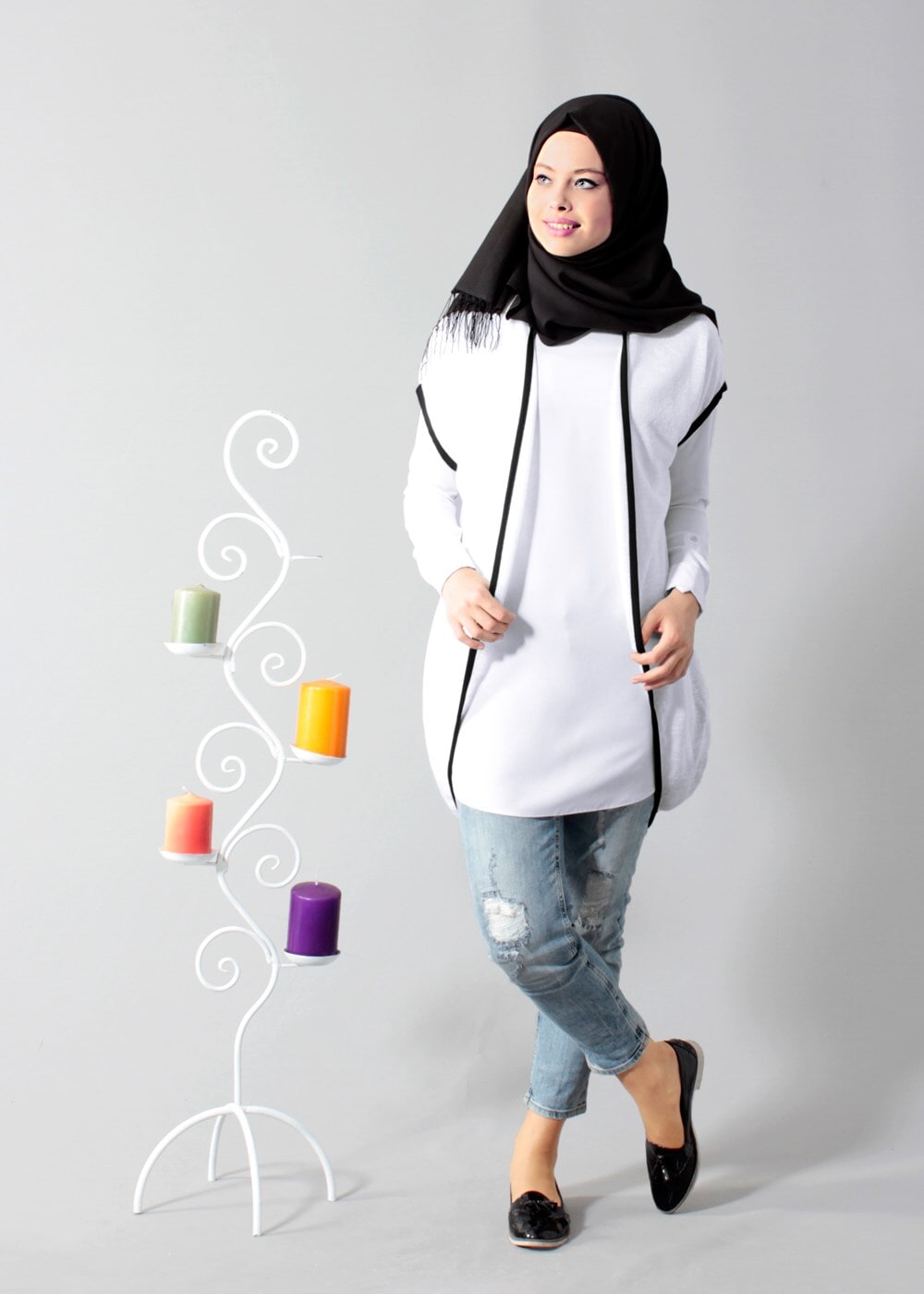 Vêtements hijab CRÈME T 1675 S-VUP Dijital Baskılı Desenli Hırka