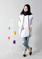 Vêtements hijab CRÈME T 1675 S-VUP Dijital Baskılı Desenli Hırka