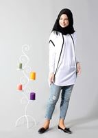 Vêtements hijab CRÈME T 1675 S-VUP Dijital Baskılı Desenli Hırka