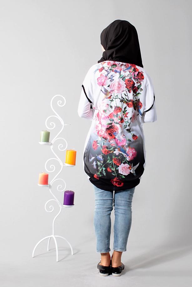 Vêtements hijab  T 1675 S-VUP Dijital Baskılı Desenli Hırka - TRENDTESETTÜR