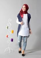 Vêtements hijab BLEU MARINE T 1675 S-VUP Dijital Baskılı Desenli Hırka