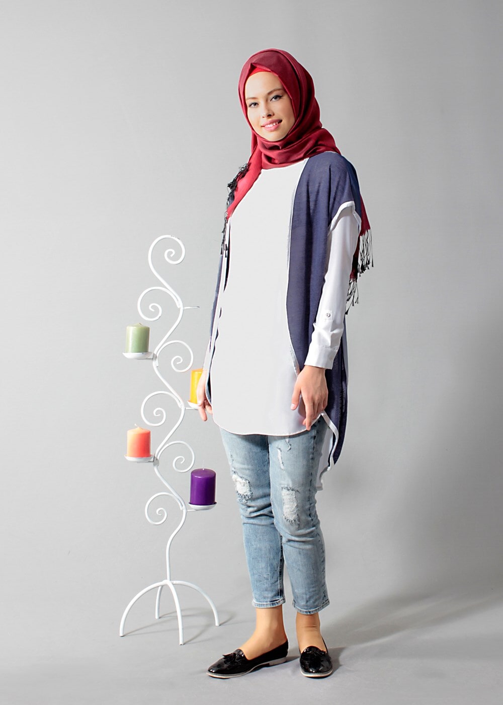 Vêtements hijab BLEU MARINE T 1675 S-VUP Dijital Baskılı Desenli Hırka