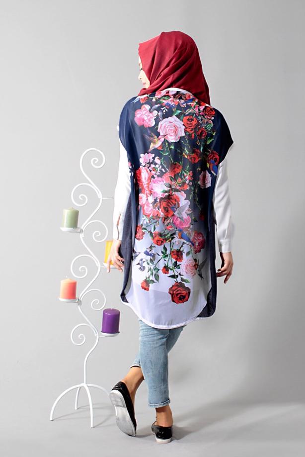 Vêtements hijab  T 1675 S-VUP Dijital Baskılı Desenli Hırka - TRENDTESETTÜR