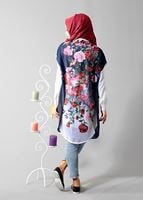 Vêtements hijab BLEU MARINE T 1675 S-VUP Dijital Baskılı Desenli Hırka