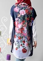 Vêtements hijab BLEU MARINE T 1675 S-VUP Dijital Baskılı Desenli Hırka