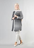 Vêtements hijab NOIR T 3590 S-VUP Çizgili Erkek Yaka Tunik