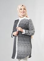 Vêtements hijab NOIR T 3590 S-VUP Çizgili Erkek Yaka Tunik