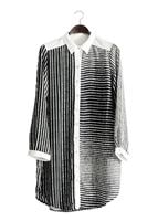 Vêtements hijab NOIR T 3590 S-VUP Çizgili Erkek Yaka Tunik