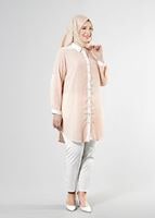 Hijab clothing POWDER T 3590 S-VUP Çizgili Erkek Yaka Tunik