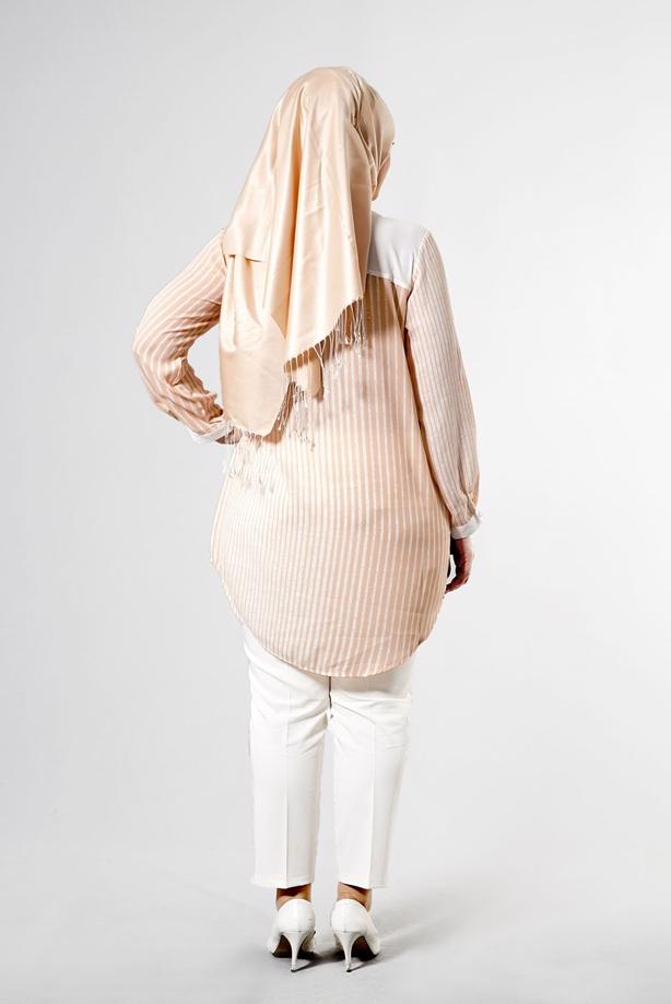 Vêtements hijab  T 3590 S-VUP Çizgili Erkek Yaka Tunik - TRENDTESETTÜR